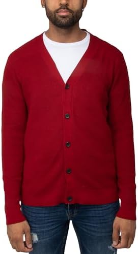 X RAY Men's Cotton Cardigan Sweater, V-Neck & Shawl Collar Soft Cable Knit Button Down Cardigan
