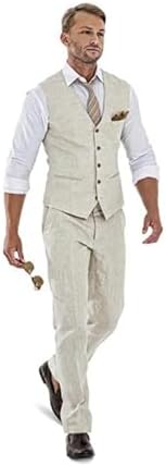 High-End Suits Casual Linen Beige Men's 2 Piece Suits Wedding Suits Slim Fit Groomsmen Tuxedos Summer Linen Vest Pant