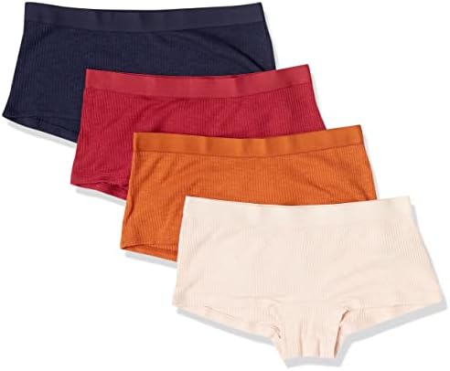 Amazon Essentials Women's Ribbed Boyshort Underwear, Pack of 4