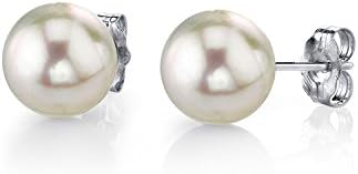 THE PEARL SOURCE 18K Gold AAA Quality Round White Akoya Cultured Pearl Stud Earrings for Women