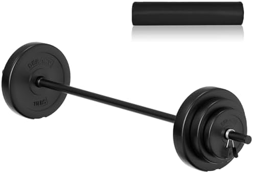 DERACY Barbell Weight Set, 43lbs Barbell Set Adjustable Olympic Weights, 6 Plates, 57.5 Inch Bar & Thick Foam Shoulder Pad, for Home Gym, Exercise, Lifting, Body Fitness, Workout to Build Muscle