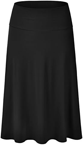 EIMIN Women's Solid Flared Lightweight Elastic Waist Classic Midi Skirt (S-3XL)