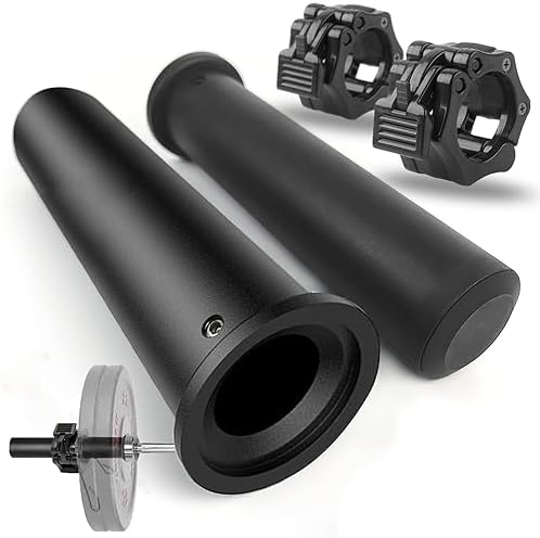 GreenBean 2PCS Olympic Adapter Sleeve 11.8" with Olympic Barbell Clamps 2", Converts 1" Standard Weight Plate Posts to 2" Olympic Weight Plate Posts, Removable end Cap