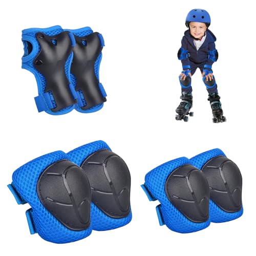 EILLEO Knee Pads for Kids Elbow Pads Set Toddler Protective Gear Set Kids Elbow Pads and Knee Pads for Girls Boys with Wrist Guards 3 in 1 for Cycling Electric Bike Rollerblading Scooter Dark Blue