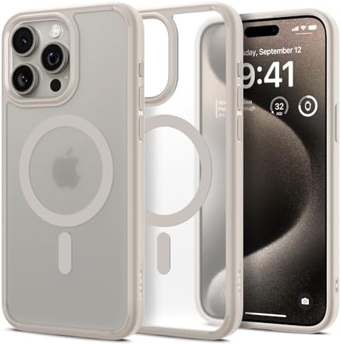 Spigen Magnetic Ultra Hybrid MagFit Designed for iPhone 15 Pro Case, [Compatible with MagSafe] [Anti-Yellowing] [Military-Grade Protection] Compatible with MagSafe (2023) - Frost Natural Titanium