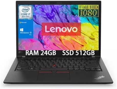 LENOVO ThinkPad T480s Laptop, 14 IPS FHD (1920x1080) Matte Display, Intel Core i7-8650U 4.20 GHz, 24GB RAM, 512GB SSD, Fingerprint Reader, Supported Windows 10 Pro, Black Color, Renewed
