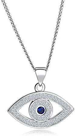 HQLA 18K Yellow Gold Plated & White Gold Plated CZ Evil Eye Pendent necklace with Mini Cubic Zirconia Cobalt Blue Glass Center Stone For Women Teen Girls