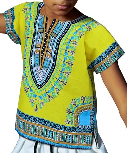 DA'IKI Dashiki Cotton Childs Shirt African Tribal Kaftan Childrens Unisex Boys Girls