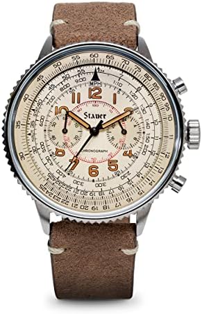 Stauer Co-Pilot Men's Chronograph Watch with Stainless Steel Case and Brown Leather Band