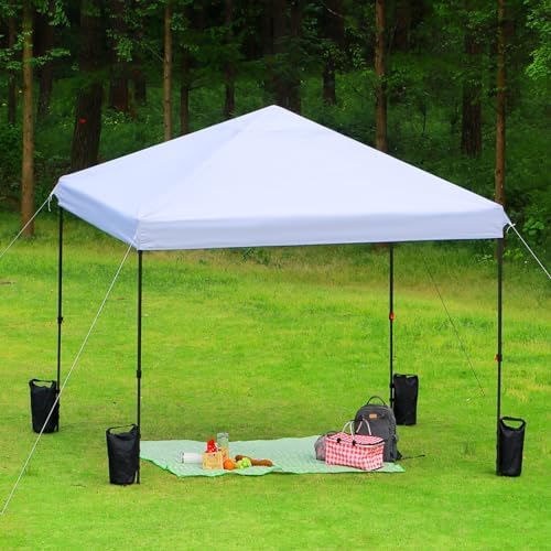 FAB BASED 10'x10' Pop Up Canopy Tent, Instant Shade Canopy Tent Adjustable Height with Wheeled Carry Bag for Outdoor Events, Parties, and Picnics[White]