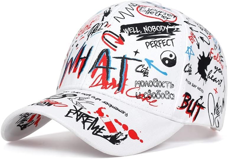 Unisex Graffiti Baseball Cap, K-pop Boys Outdoor Snapback Hat，Black White Hiphop Hat, Dad Hat, Trucker hat for Men Women