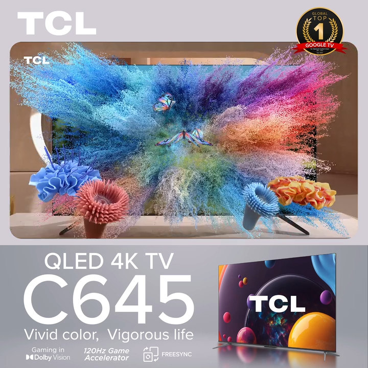 TCL C645 QLED 4K Google TV Android TV 43 50 55 65 75 85 inch | Wide Color Gamut | Dolby Vision & Dolby Atmos | 120 Hz DLG  | HDMI 2.1 | Google Duo
