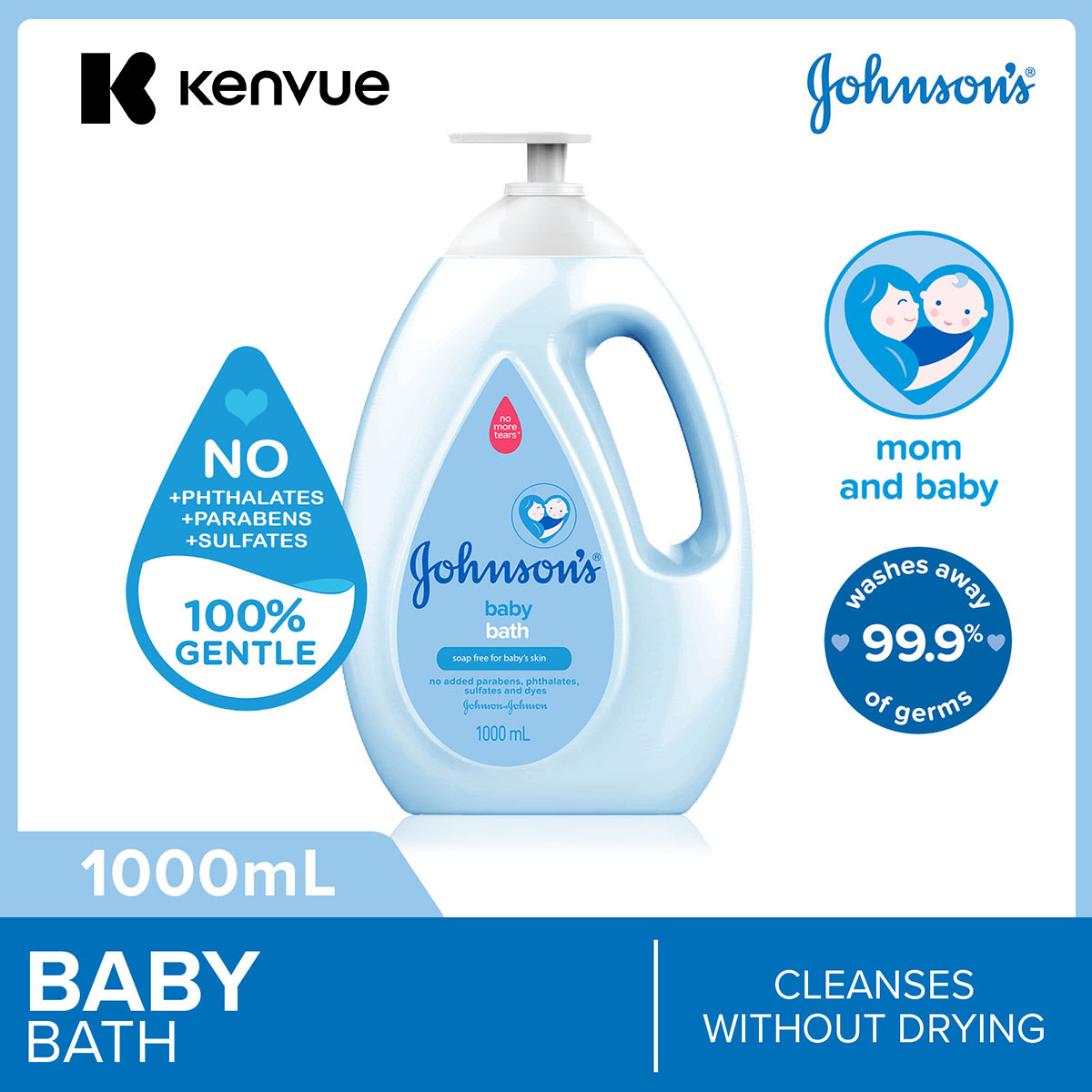 Johnson's Baby Regular Soap Free Bath Cleanses Without Drying 1000ml