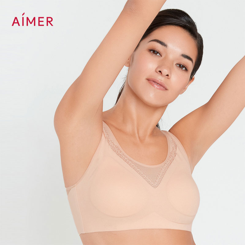 Aimer Vest-style Wireless Bra Seamless Plain Lingerie Non-padded Thin One-piece Cut Underwear AM177521
