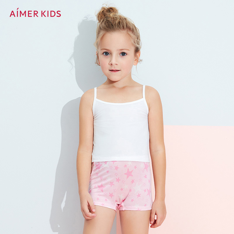 Aimer Kids Girl's Mid-waist Boyshorts Modal Stars Print 2PCS Panties AK1230311