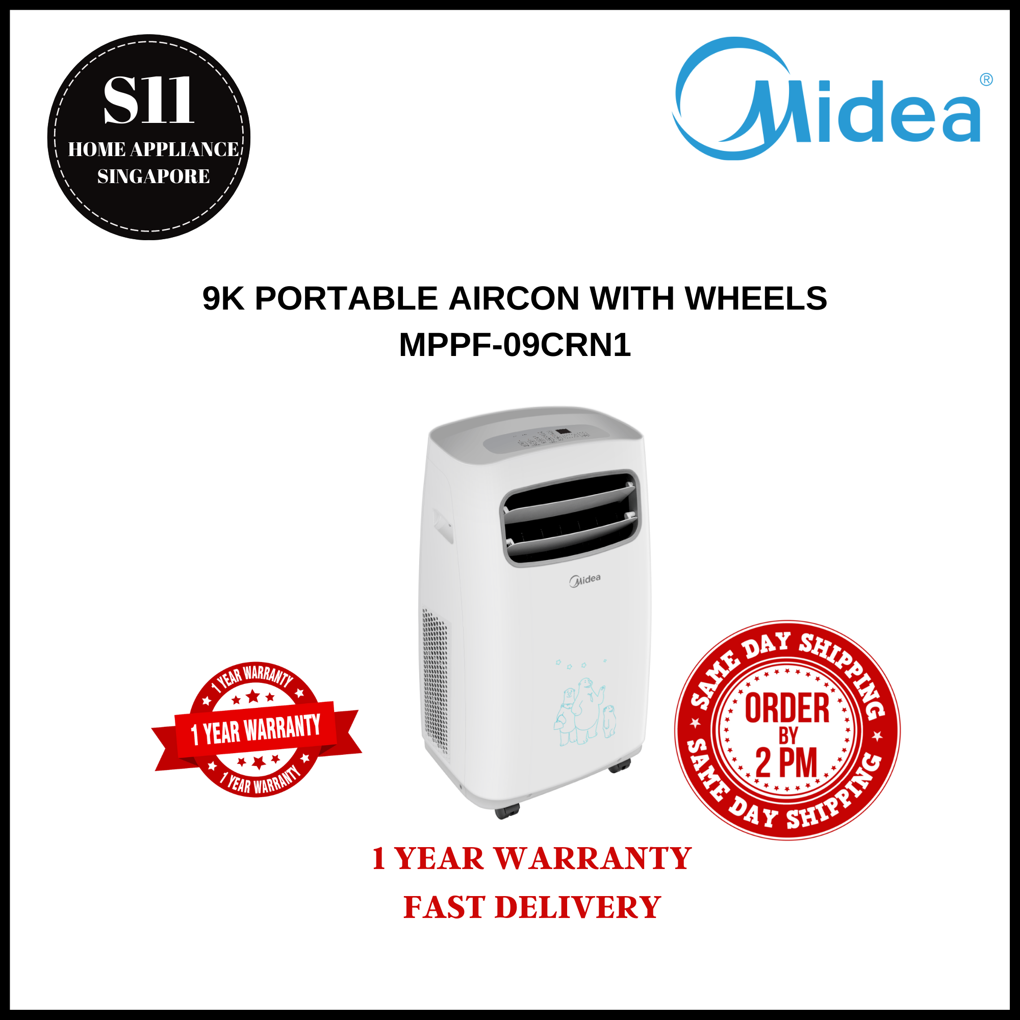 MIDEA Portable Aircon 9K BTU - MPPF-09CRN1 with Wheels 1 YEAR LOCAL WARRANTY