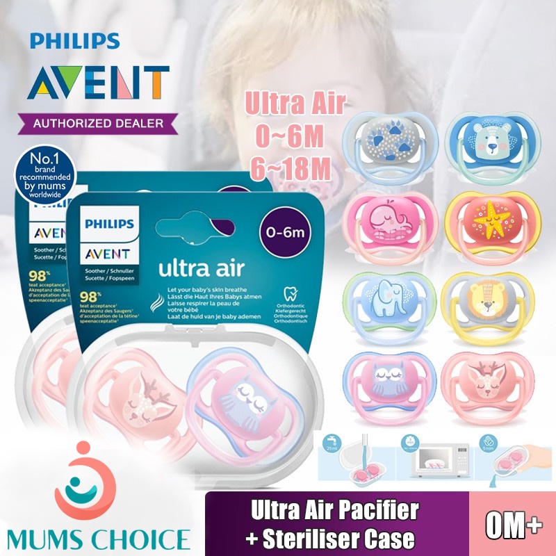 Philips Avent ultra air pacifier 0-6 M ( Twin Pack ) - Mix deco A light, breathable baby pacifier